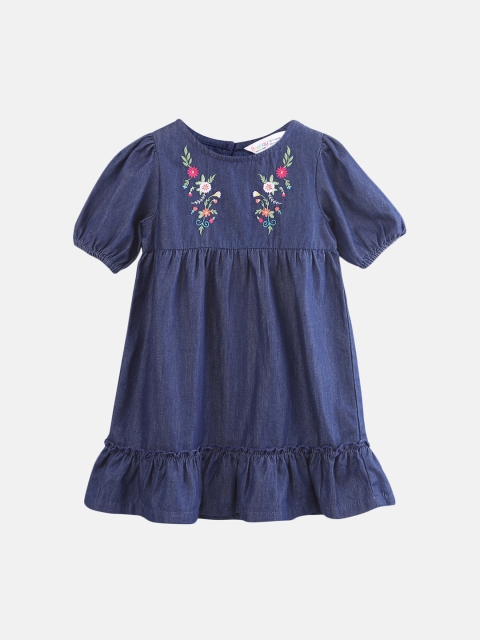 

Beebay Girls Blue Embroidered A-Line Dress