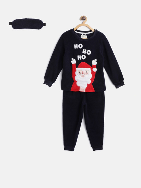 

Cherry Crumble Kids Navy Blue Applique Night Suit With Mask