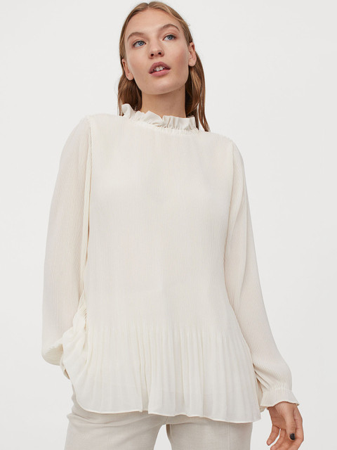 

H&M Women White Solid Pleat Blouse