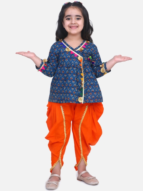 

BownBee Girls Blue & Orange Printed Kurta with Dhoti Pants