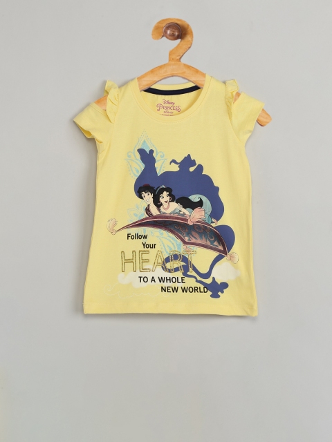

max Girls Yellow Printed Round Neck T-shirt