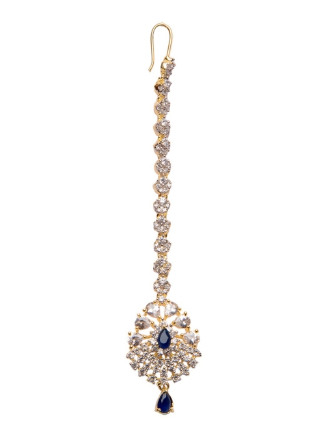

INDYA Gold-Plated Blue & White Crystal-Studded Mangtikka