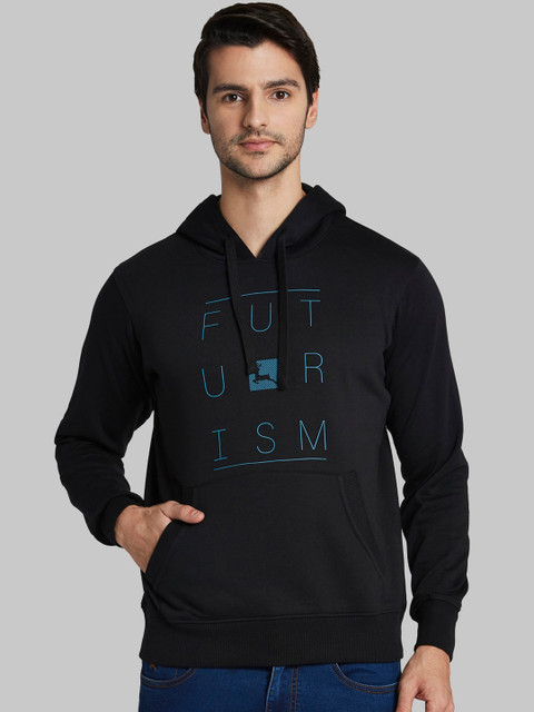 

Parx Men Black & Blue Printed Hooded Sweatshirt