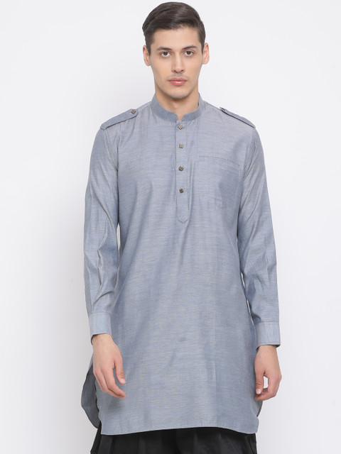

VASTRAMAY Men Grey Solid Straight Kurta