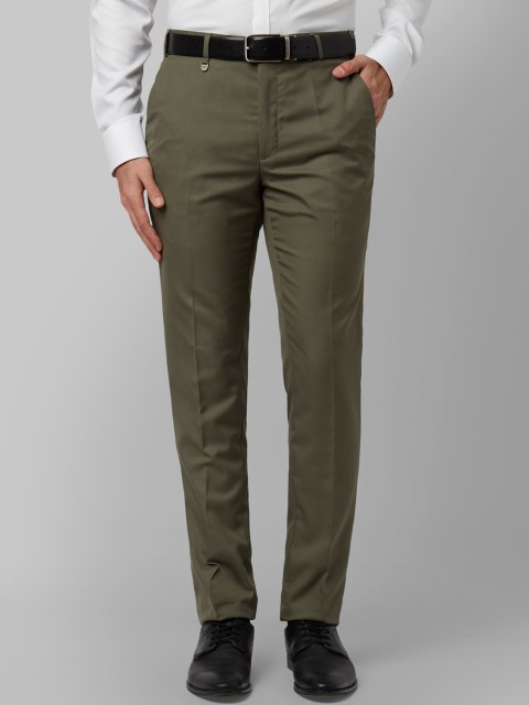 

Park Avenue Men Olive Green Regular Fit Solid Formal Trousers