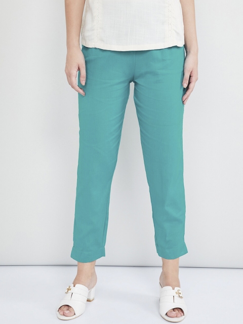 

max Women Sea Green Regular Fit Solid Regular Trousers