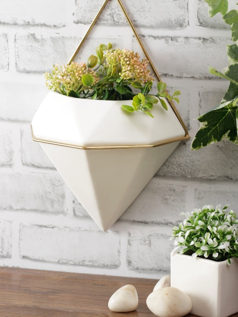 

TAYHAA White Solid Diamond Ceramic Wall Hanging Vase