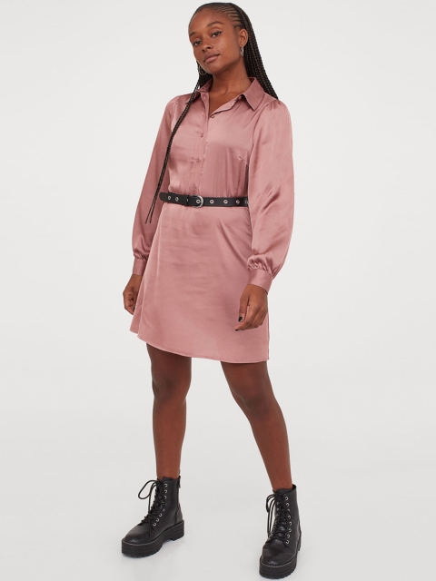 

H&M Women Pink Puff Sleeved Shirt Dress