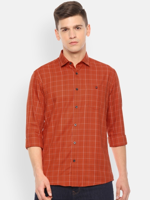 

Louis Philippe Jeans Men Orange Slim Fit Checked Casual Shirt