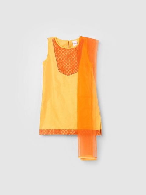 

max Girls Yellow & Orange Yoke Design Kurti with Salwar & Dupatta