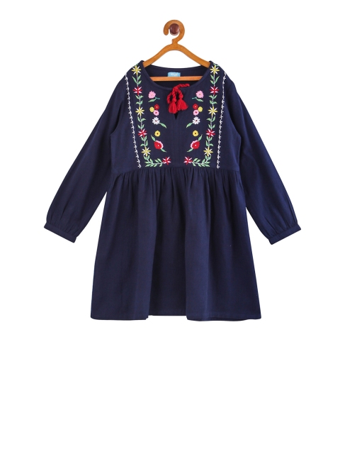 

Miyo Girls Navy Blue Embroidered Fit and Flare Dress