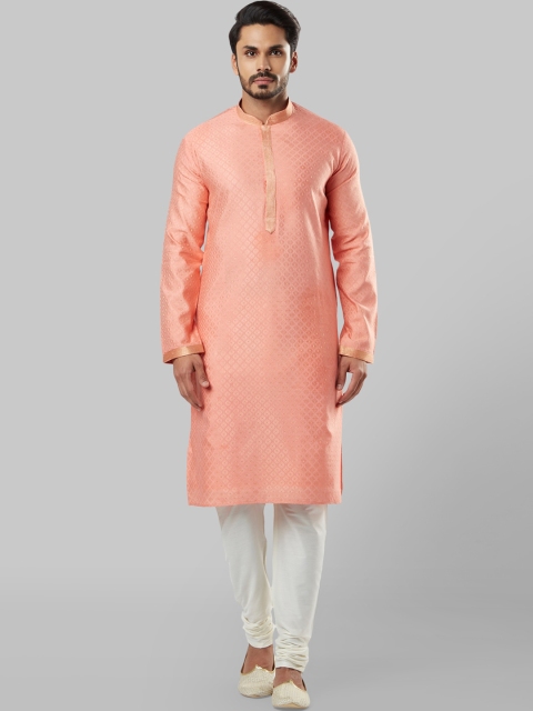 

Ethnix by Raymond Men Peach-Coloured Woven Design Straight Kurta