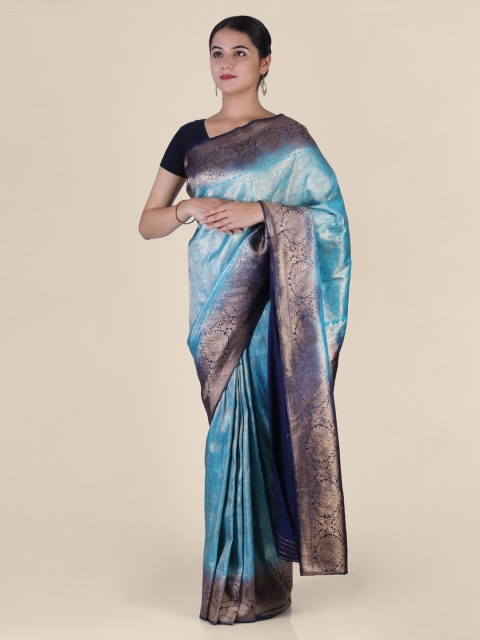 

CLAI WORLD Blue & Navy Blue Silk Blend Woven Design Arani Saree