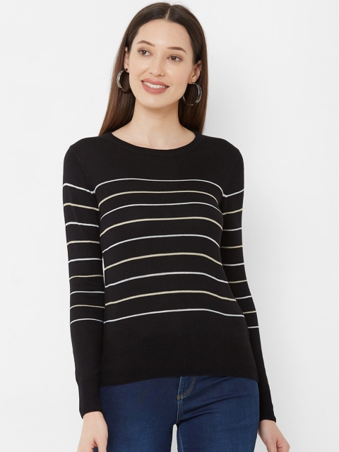 

Kraus Jeans Women Black Striped Round Neck T-shirt