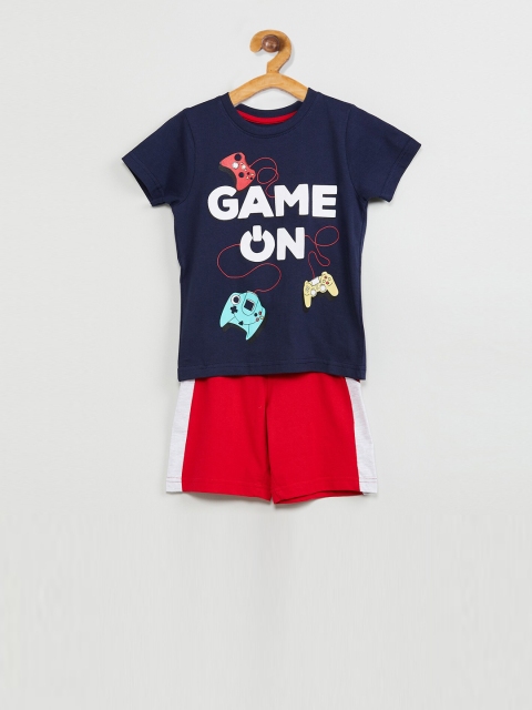 max Boys Navy Blue & Red Printed Night suit