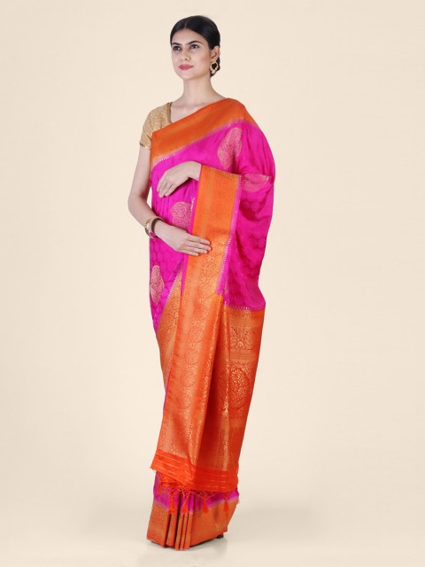 

Hastakala Pink & Orange Silk Blend Woven Design Saree