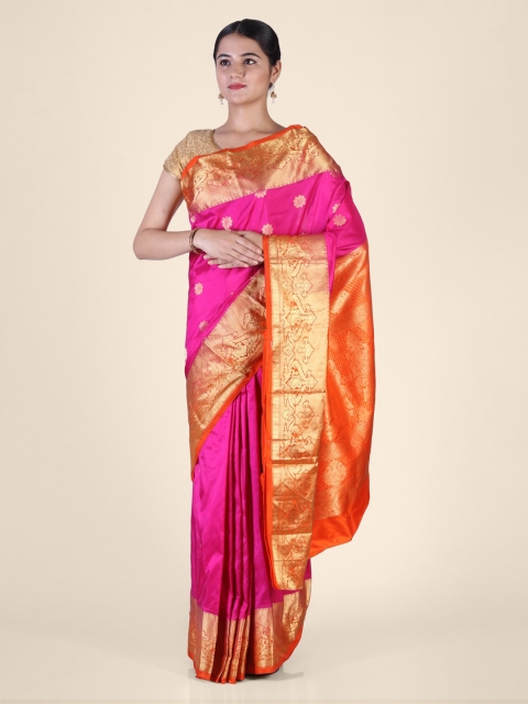 

Hastakala Pink & Orange Pure Silk Woven Design Saree