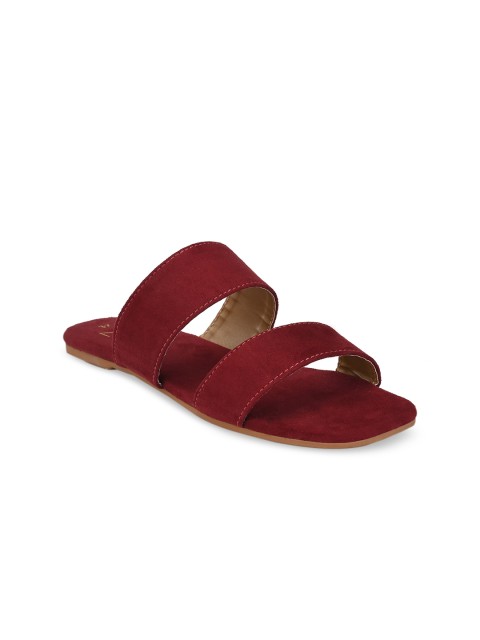 

Zebba Women Maroon Embellished Open Toe Flats