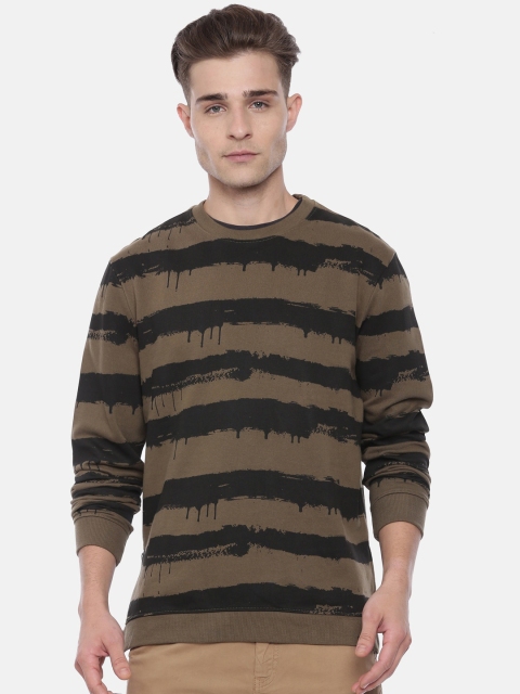 

Breakbounce Men Brown & Black Striped Pullover Sweatshirt