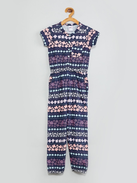 

max Girls Blue & Pink Printed Romper