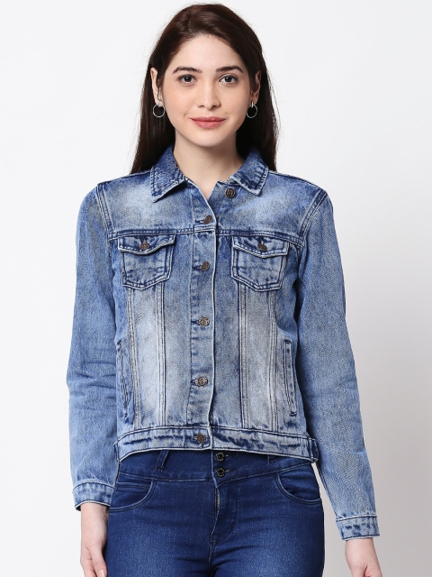 

High Star Women Blue Solid Denim Jacket