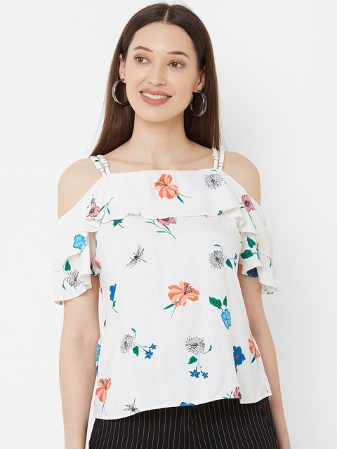 

Kraus Jeans Women White & Blue Floral Printed Top