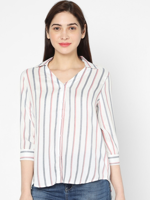 

Deal Jeans Women Red & White Regular Fit Striped Casual Shirt