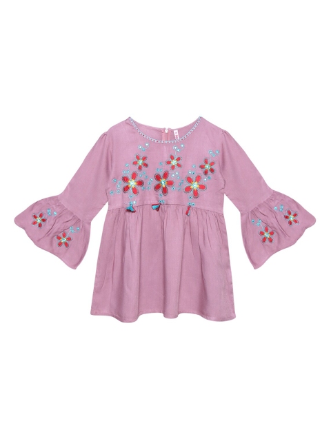 

Ishin DESIGNER STUDIO Girls Purple Embroidered Top