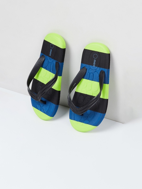 

max Boys Fluorescent Green & Blue Colourblocked Thong Flip-Flops