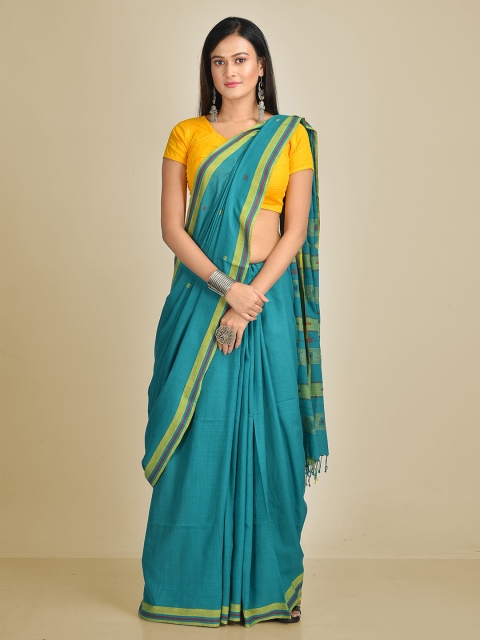 

Mitera Green Pure Cotton Embroidered Hand Woven Taant Saree