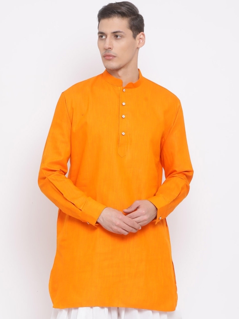 

VASTRAMAY Men Orange Solid Straight Kurta