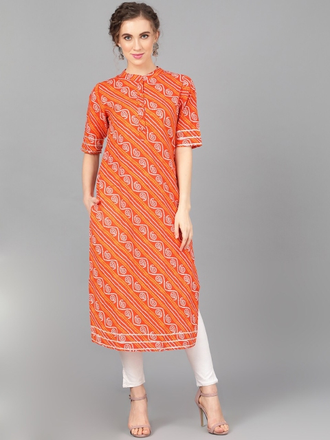 

AKS Women Orange & White Printed A-Line Kurta
