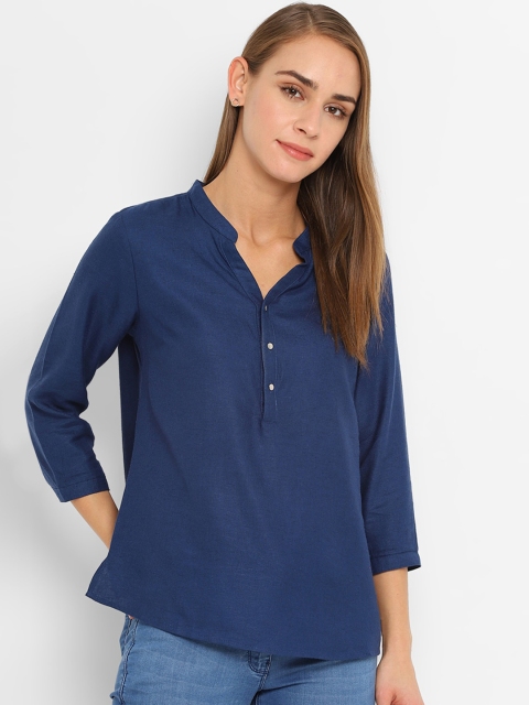 

Allen Solly Woman Women Navy Blue Solid Shirt Style Top