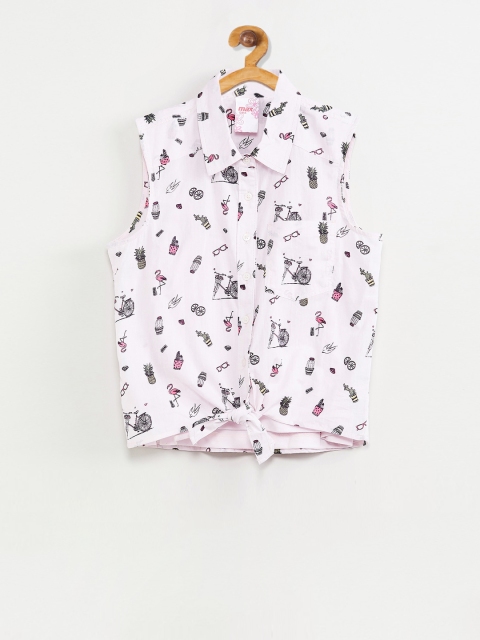 max Girls Pink & Blue Regular Fit Printed Casual Shirt