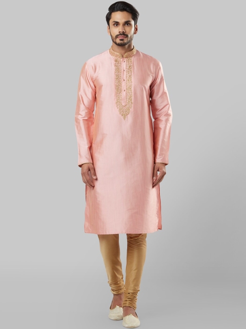 Ethnix by Raymond Men Pink Yoke Design Straight Kurta