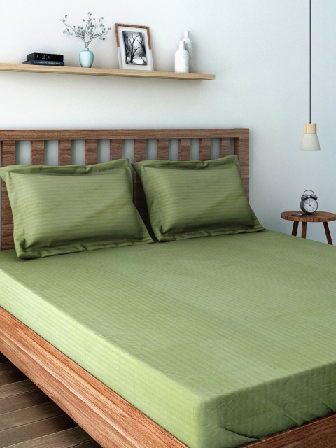 

URBAN SPACE Green Striped 220 TC Cotton 1 King Bedsheet with 2 Pillow Covers
