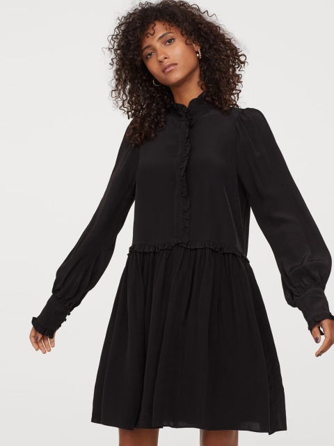 

H&M Women Black Frill-Trimmed Tunic