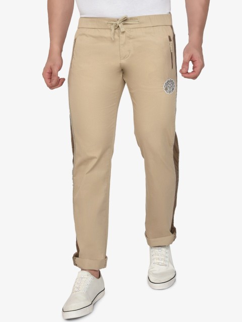 

beevee Men Beige Solid Straight-Fit Track Pants