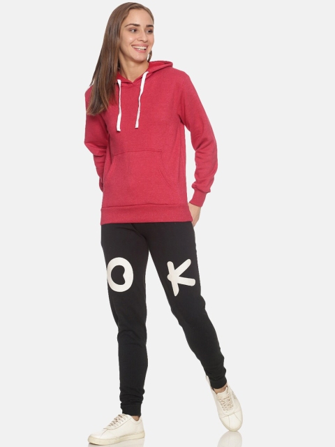

Campus Sutra Women Red & Black Solid Hooded Tracksuit
