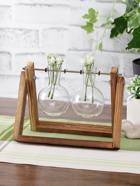 

TAYHAA Set of 2 White & Brown Solid Flower Vases, Transparent