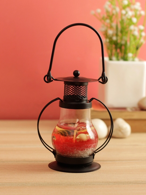 

WISHTANK Unisex Red Transparent Candle Lantern Jelly with Iron Leaves