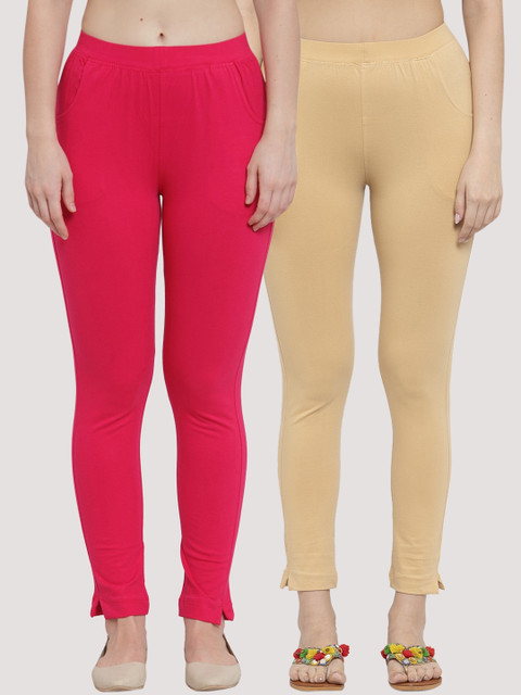 

TAG 7 Women Pack Of 2 Solid Ankle-Length Leggings, Beige