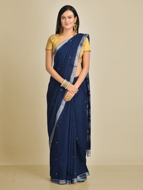

Mitera Navy Blue & White Pure Cotton Woven Design Taant Saree