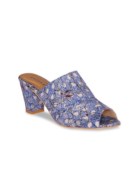 

Kanvas Women Blue Kalamkari Ox Printed Peep Toes