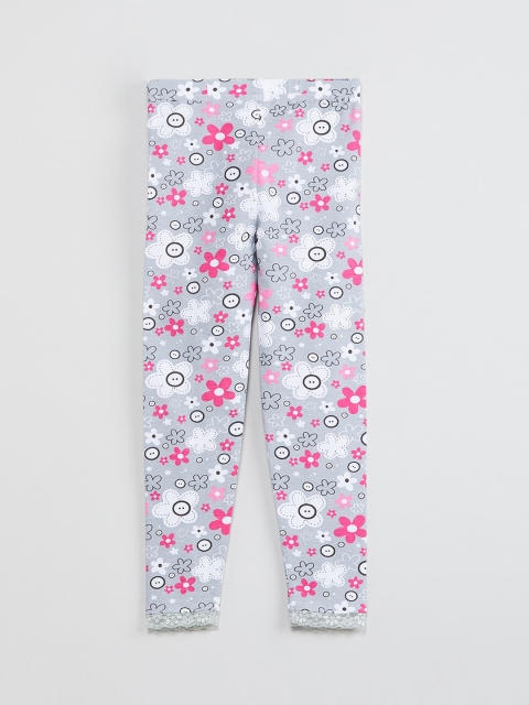 

max Girls Grey-Melange & White Printed Ankle-Length Leggings