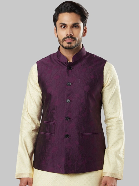 

Ethnix by Raymond Men Purple Woven Design Nehru Jacket