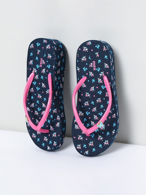 

max Girls Navy Blue & Pink Printed Thong Flip-Flops