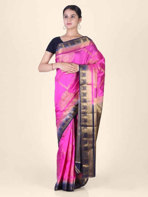 

CLAI WORLD Pink & Navy Blue Silk Blend Woven Design Mysore Silk Saree