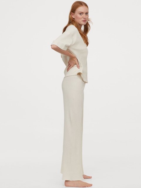 

H&M Women White Rib Jersey Pyjama Set