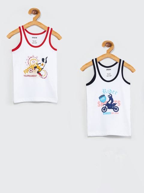 

max Boys Pack Of 2 Printed Basic Innerwear Vests M19DIN13MULTI, White